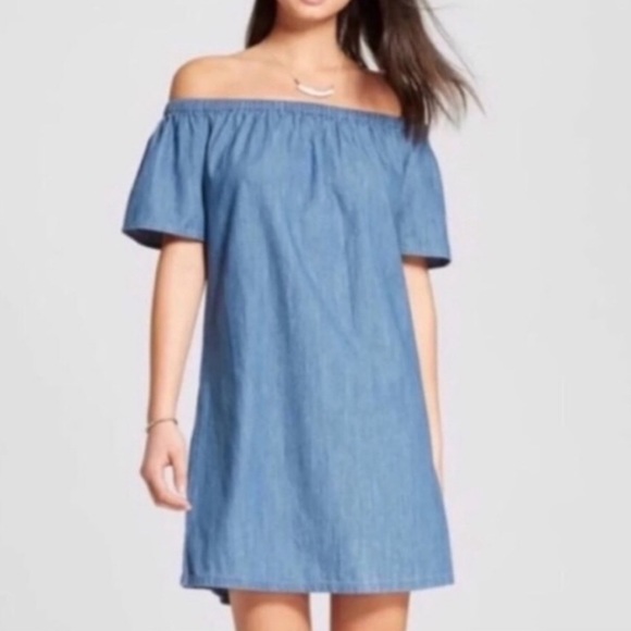 Merona Dresses & Skirts - Merona | Off The Shoulder Strapless Chambray Dress